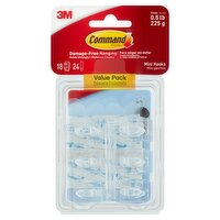 Command™ Clear Mini Hooks, Clear, 18 Hooks, 24 Strips/Pack, 1 Each