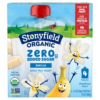 Stonyfield Organic Zero G Added Sugar Banilla Whole Milk Yogurt, 3.5 oz, 4 count, 1 Each