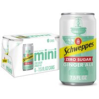 Schweppes Mini Zero Sugar Ginger Ale, 7.5 fl oz, 6 count, 6 Each