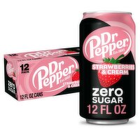 Dr Pepper Zero Sugar Strawberries & Cream Soda, 12 fl oz, 12 count, 12 Each