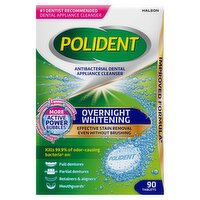 Polident Antibacterial Dental Appliance Cleanser Overnight Whitening Tablets, 90 count, 1 Each