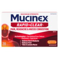 Mucinex Rapid+Clear Pain, Headache & Mucus Congestion Caplets, Ages 12+, 20 count, 1 Each