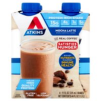 Atkins Mocha Latte Protein-Rich Shake, 11 fl oz, 4 count, 4 Each