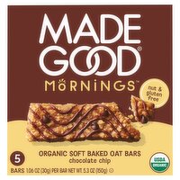 MadeGood Mornings Chocolate Chip Organic Soft Baked Oat Bars, 1.06 oz, 5 count, 5 Each