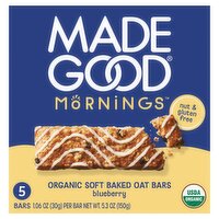 MadeGood Mornings Blueberry Organic Soft Baked Oat Bars, 1.06 oz, 5 count, 5 Each