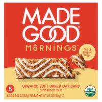 MadeGood Mornings Cinnamon Bun Organic Soft Baked Oat Bars, 1.06 oz, 5 count, 5 Each