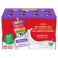 Horizon Organic Vanilla Organic Lowfat Milk, 8 fl oz, 12 count, 12 Each