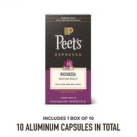Peet's Espresso Intensity 8 Ricchezza Medium Roast Ground Arabica Coffee, 10 count, 1.87 oz, 10 Each