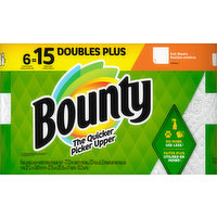 Bounty Paper Towels, Doubles Plus, Full Sheet, White, 2-Ply, 6 Each