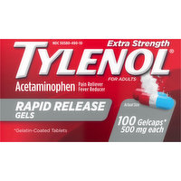 Tylenol Pain Reliever/Fever Reducer, Extra Strength, 500 mg, Rapid Release Gels, Gelcaps, 100 Each