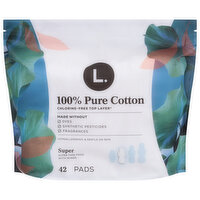 L. Pads, with Wings, Ultra Thin, 100% Pure Cotton, Super, 42 Each