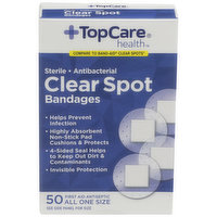 TopCare Antibacterial First Aid Antiseptic All One Size Spot Bandages, Clear, 1 Each