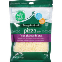 Food Club Finely Shredded Cheese, Four Cheese Blend, Pizza Style, 8 Ounce