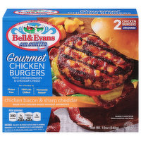 Bell & Evans Chicken Burgers, Chicken Bacon & Sharp Cheddar, Gourmet, Air Chilled, 2 Each