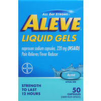 Aleve Pain Reliever/Fever Reducer, 220 mg, Liquid Gels, Capsules, 50 Each