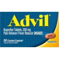 Advil Ibuprofen, 200 mg, Coated Caplets, 50 Each