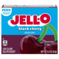 Jell-O Gelatin Dessert, Low Calorie, Zero Sugar, Black Cherry, 0.3 Ounce