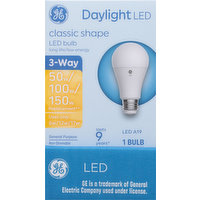 GE Light Bulb, LED A19, 3-Way, Daylight, Classic Shape, 1 Each