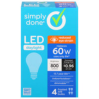 Simply Done Light Bulbs, LED, Daylight, 8 Watts, 4 Each