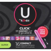 U by Kotex Tampons, Compact, Super, Unscented, 16 Each