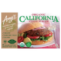 Amy's Veggie Burger, Organic, California, 4 Each