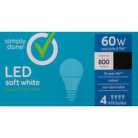 Simply Done Light Bulb, Replacement, LED, Soft White, 60 Watts, 4 Each