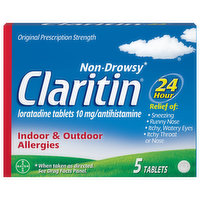 Claritin Indoor & Outdoor Allergies, Non-Drowsy, 10 mg, Tablets, 5 Each