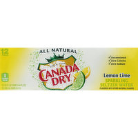 Canada Dry Seltzer Water, Sparkling, Lemon Lime, 12 Each