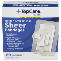 TopCare Antibacterial First Aid Antiseptic Assorted Bandages, Sheer, 1 Each