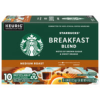 Starbucks Coffee, 100% Arabica, Ground, Medium Roast, Breakfast Blend, K-Cup Pods, 10 Each