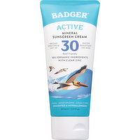 Badger Mineral Sunscreen Cream, Active, Broad Spectrum SPF 30, 2.9 Fluid ounce