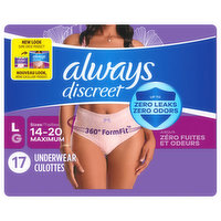 Always Discreet Underwear, L/G, Sizes 14-20 Maximum, 17 Each