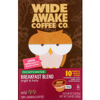 Wide Awake Coffee Co. Coffee, Mild, Breakfast Blend, Decaffeinated, Single Serve Pods, 10 Each