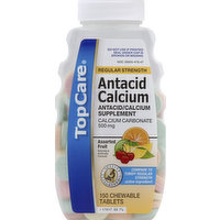 TopCare Antacid/Calcium, Regular Strength, 500 mg, Tablets, Assorted Fruit, 150 Each