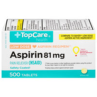 TopCare Aspirin, Low Dose, 81 mg, Tablets, 500 Each