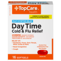 TopCare Cold & Flu Relief, Day Time, Multi-Symptom Relief, Softgels, 16 Each