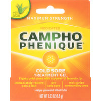 Campho Phenique Cold Sore Treatment Gel, Maximum Strength, Medicated, 0.23 Ounce