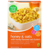 Food Club Cereal, Honey & Oats with Honey Flavored Oat Clusters, 14.5 Ounce