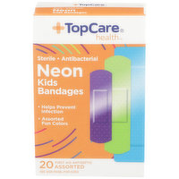 TopCare Antibacterial Kids First Aid Antiseptic Assorted Bandages, Neon, 1 Each