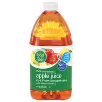 Food Club Apple Juice, 100% Unsweetened, 64 Fluid ounce