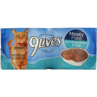 9 Lives Cat Food, Meaty Pate, with Real Chicken & Tuna, 4 Each