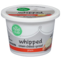 Food Club Cream Cheese Spread, Plain, Whipped, 8 Ounce