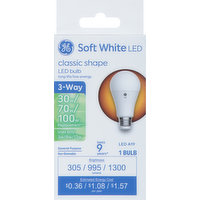 GE Light Bulb, LED, 3-Way, Soft White, Classic Shape, 30/70/100 Watts, 1 Each