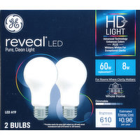 GE Light Bulbs, LED, HD+ Light, 8 Watts, 2 Each