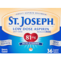 St. Joseph Aspirin, Low Dose, Coated, 81 mg, Tablets, 36 Each