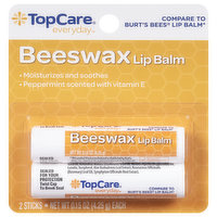 TopCare Lip Balm, Beeswax, 2 Each