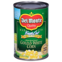 Del Monte Corn, Gold & White, Whole Kernel Sweet, Harvest Selects, 15.25 Ounce