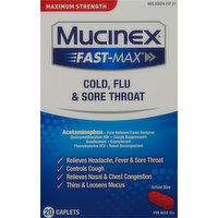 Mucinex Cold, Flu & Sore Throat, Maximum Strength, Caplets, 20 Each