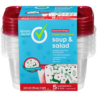 Simply Done Snap And Store Soup & Salad Containers & Lids, Seasonal Design, 24 Fluid ounce