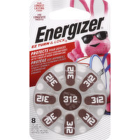 Energizer Batteries, Hearing Aid, Zinc Air, 312, 8 Each